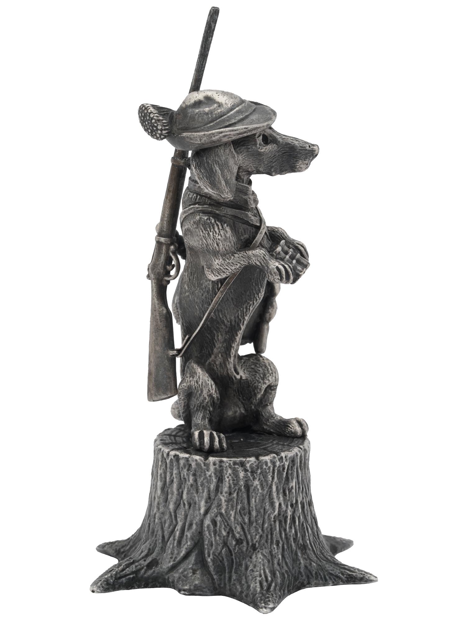RUSSIAN SILVER FIGURINE OF A HUNTING DOG ON STUMP PIC-0